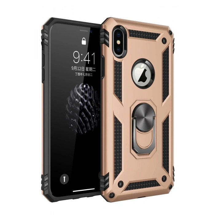 Mey İthalat®  iPhone XS Max Kılıf Sofya Yüzüklü Silikon Kapak - Gold