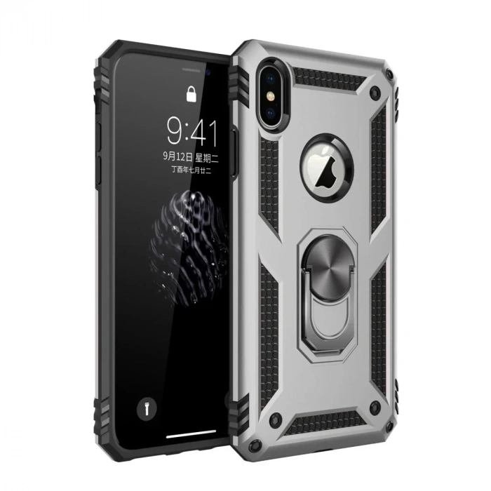 Mey İthalat®  iPhone XS Max Kılıf Sofya Yüzüklü Silikon Kapak - Gümüş