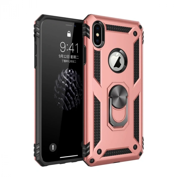 Mey İthalat®  iPhone XS Max Kılıf Sofya Yüzüklü Silikon Kapak - Rose