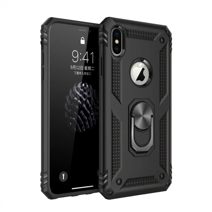 Mey İthalat®  iPhone XS Max Kılıf Sofya Yüzüklü Silikon Kapak - Siyah