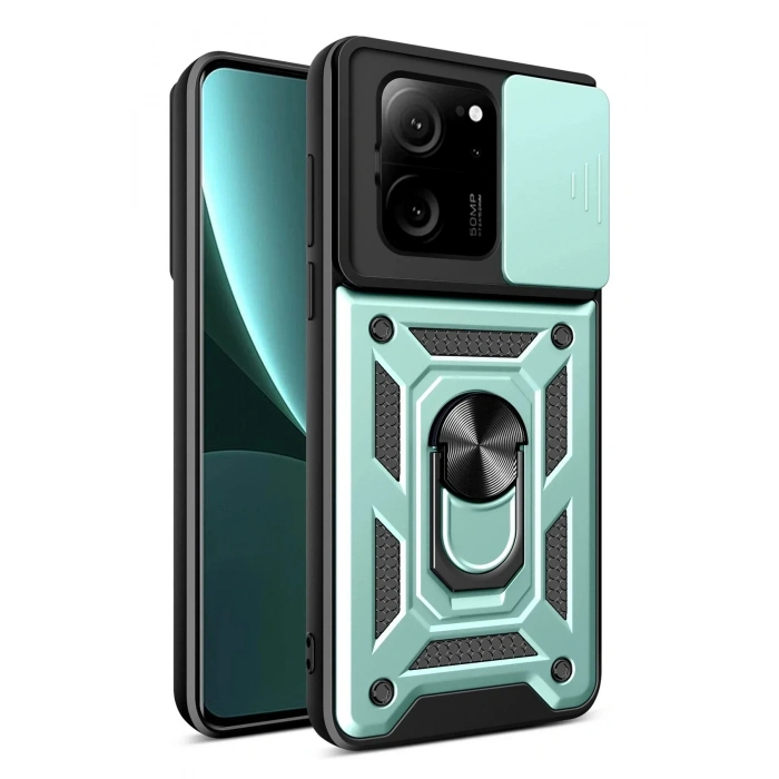 Mey İthalat®   Mi 13T Pro Kılıf Pars Lens Yüzüklü Silikon - Yeşil