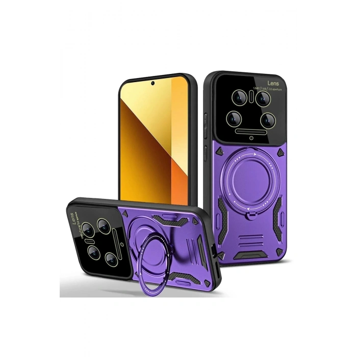 Mey İthalat®   Mi 14 Ultra Kılıf Joy Lens Standlı Kapak - Mor