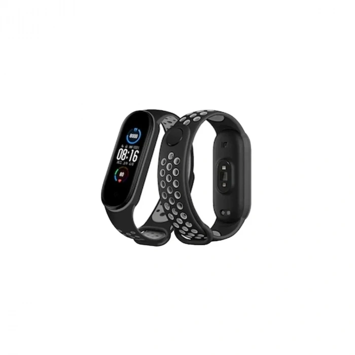 Mey İthalat®   Mi Band 6 Spor Delikli Kordon - Siyah-Gri