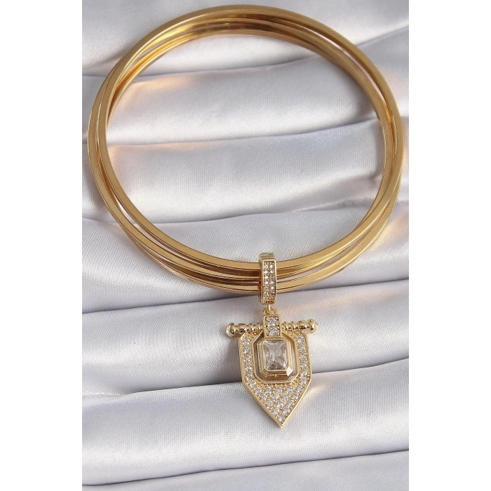 Mey İthalat® Pirinç Gold Renk Baget Zirkon Taşlı Ajda Charm