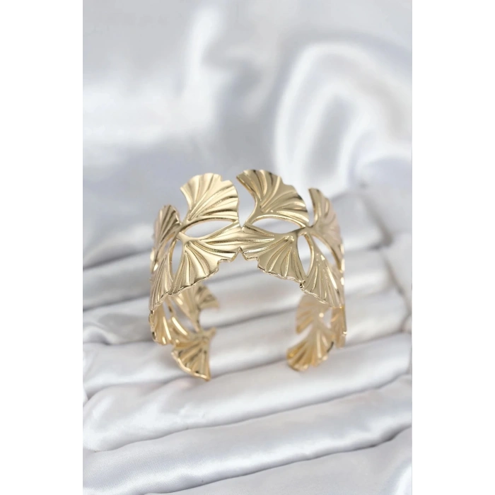 Mey İthalat® Pirinç Gold Renk Levha Yelpaze Model Kadın Bileklik