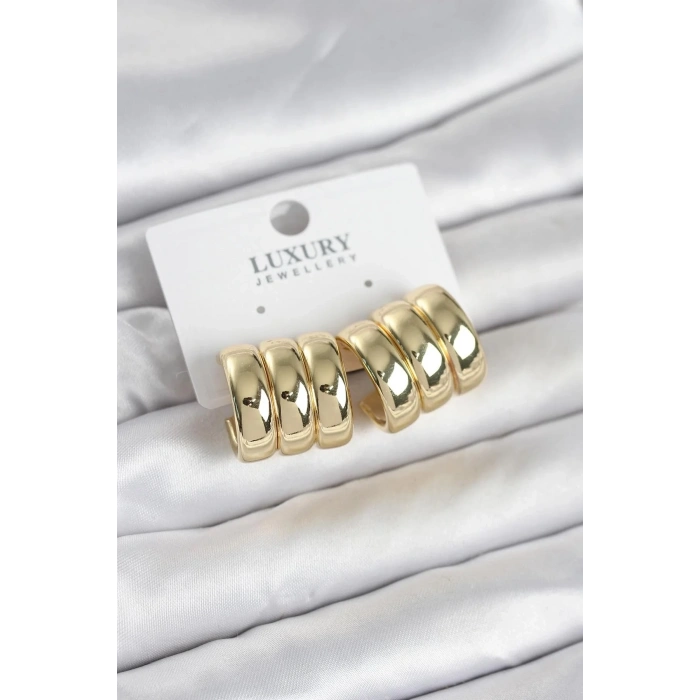 Mey İthalat® Pirinç Gold Renk Üçlü Görünüm Kadın Küpe
