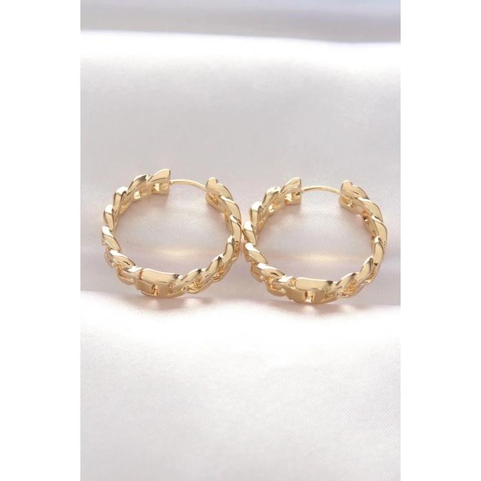 Mey İthalat® Pirinç Gold Renk Zincir Model Halka Küpe