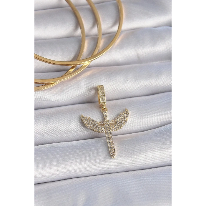 Mey İthalat® Pirinç Gold Renk Zirkon Taşlı Mikail Model Ajda Charm