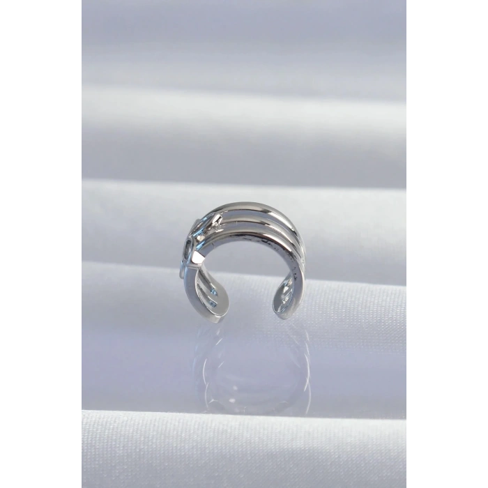 Mey İthalat® Pirinç Gümüş Renk Yonca Earcuff Küpe