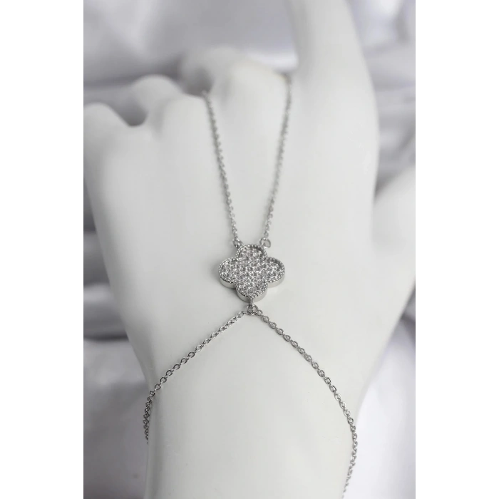 Mey İthalat® Pirinç Gümüş Renk Yonca Model Kadın Şahmeran