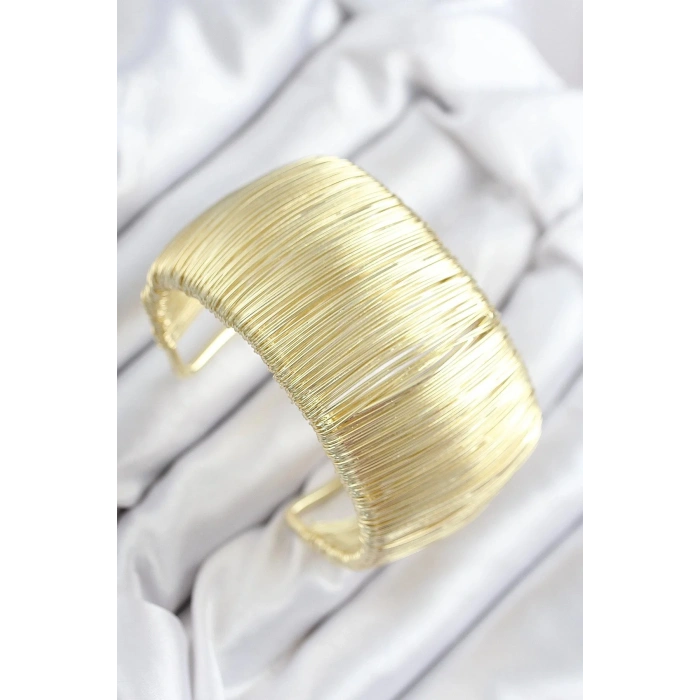 Mey İthalat® Pirinç Tel Sarma Model Gold Renk Kadın Bileklilk
