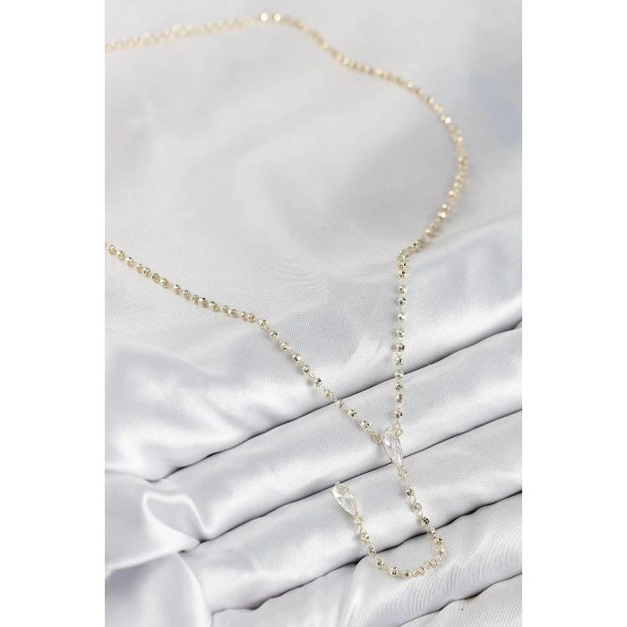 Mey İthalat® Pirinç Zirkon Taşlı Gold Renk Kadın Y Kolye
