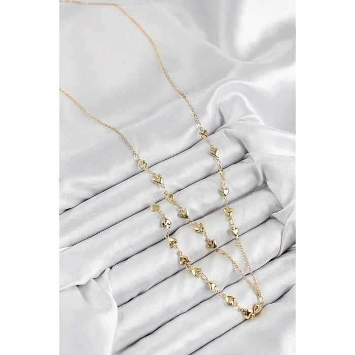 Mey İthalat® Pirinç Zirkon Taşlı Kalp Model Gold Renk Y Kolye