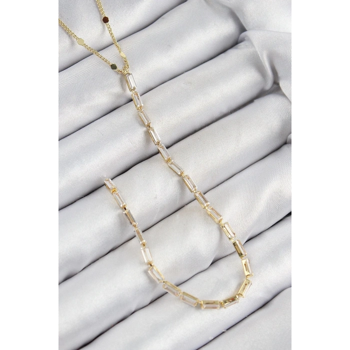 Mey İthalat® Pirinç Zirkon Taşlı Model Gold Renk Y Kolye