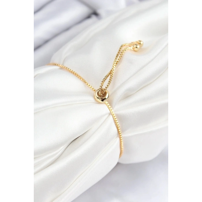 Mey İthalat® Pirinç Zirkon Taşlı Sıralı Daire Model Gold Renk Asansörlü Kadın Bileklik