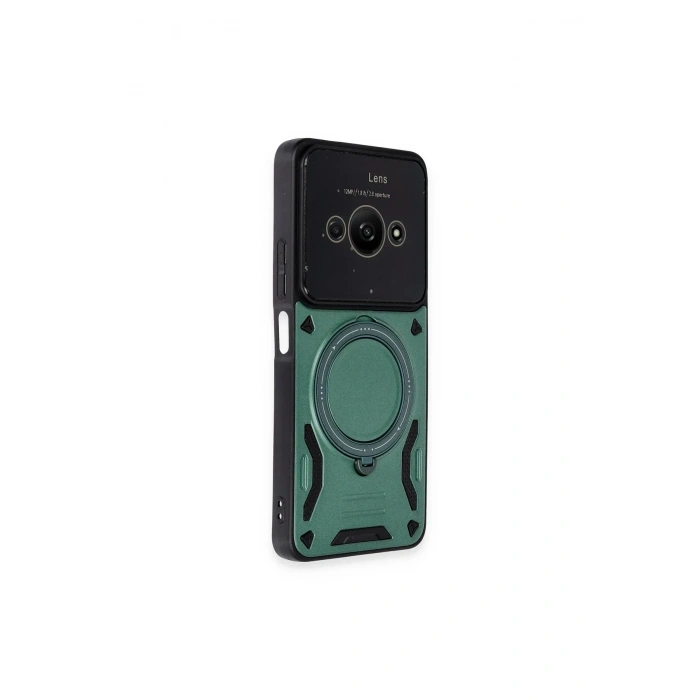 Mey İthalat®   Poco C61 Kılıf Joy Lens Standlı Kapak - Koyu Yeşil
