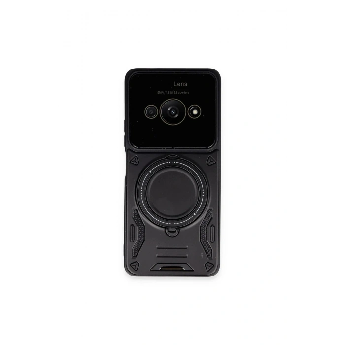 Mey İthalat®   Poco C61 Kılıf Joy Lens Standlı Kapak - Siyah