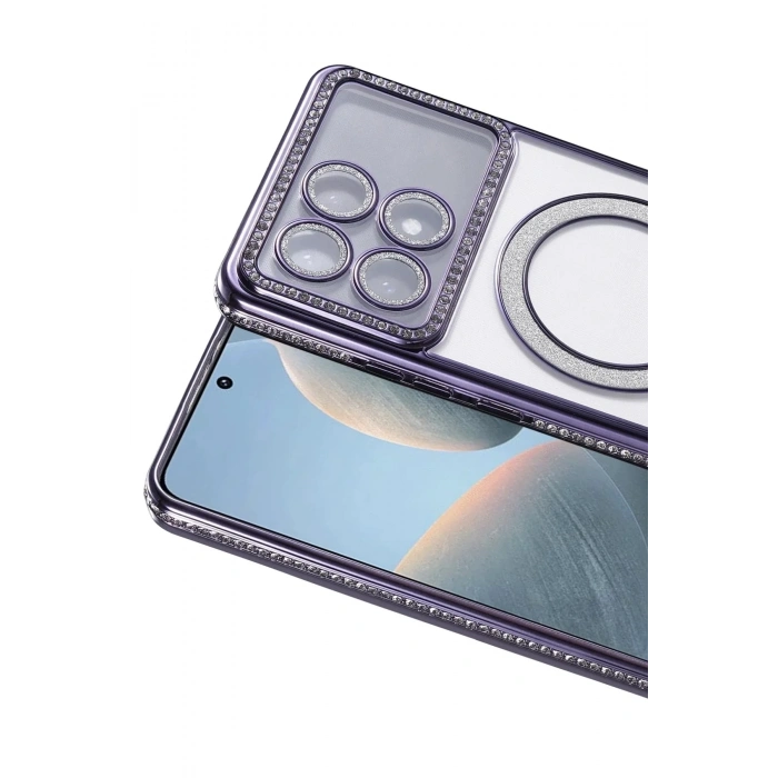 Mey İthalat®   Poco X6 Pro Joke Simli Magneticsafe Kılıf - Derin Mor