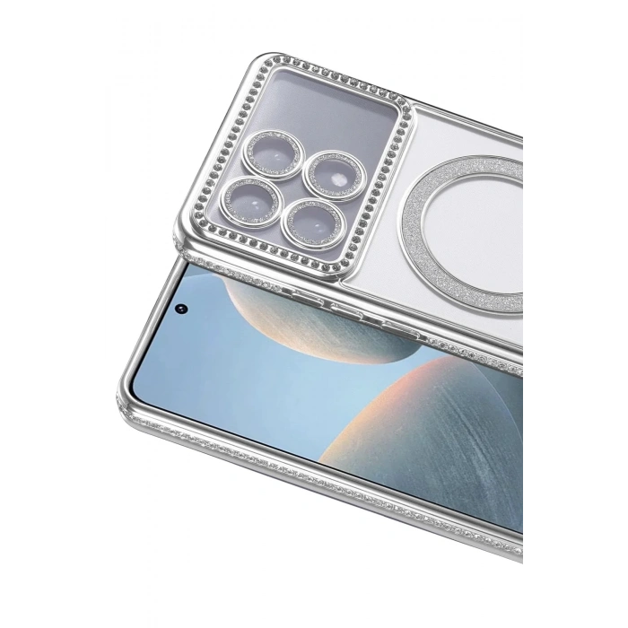 Mey İthalat®   Poco X6 Pro Joke Simli Magneticsafe Kılıf - Gümüş
