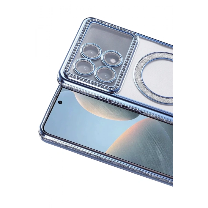Mey İthalat®   Poco X6 Pro Joke Simli Magneticsafe Kılıf - Mavi