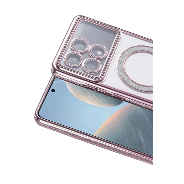 Mey İthalat®   Poco X6 Pro Joke Simli Magneticsafe Kılıf - Pembe