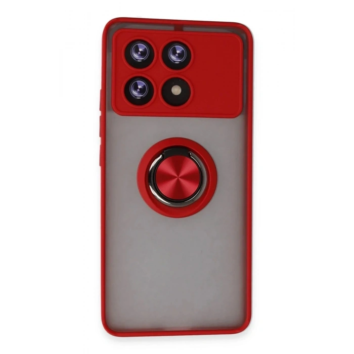 Mey İthalat®   Poco X6 Pro Kılıf Montreal Yüzüklü Silikon Kapak - Kırmızı