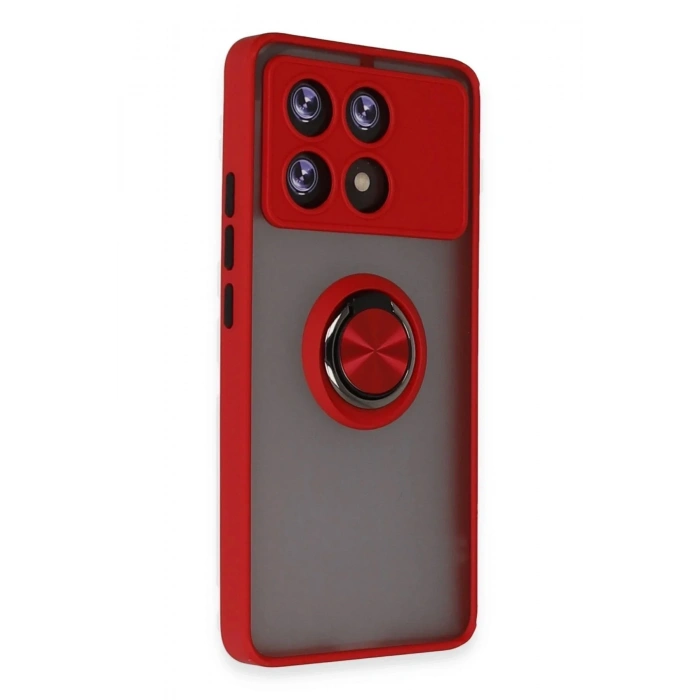 Mey İthalat®   Poco X6 Pro Kılıf Montreal Yüzüklü Silikon Kapak - Kırmızı