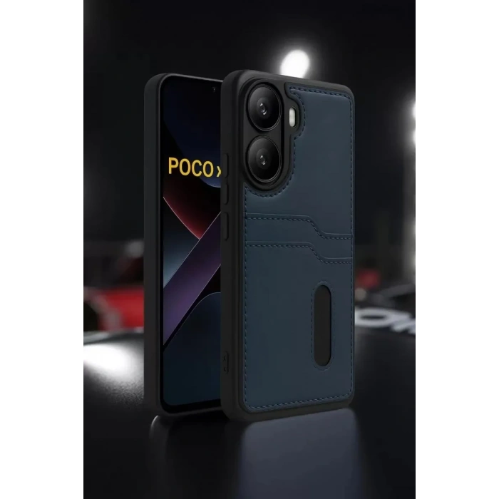 Mey İthalat®   Poco X7 Pro Kılıf Sara Kartvizitli Deri Kılıf - Siyah