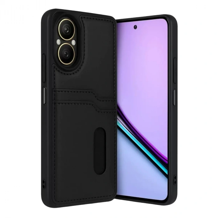 Mey İthalat®  Realme 12 Lite Kılıf Sara Kartvizitli Deri Kılıf - Siyah