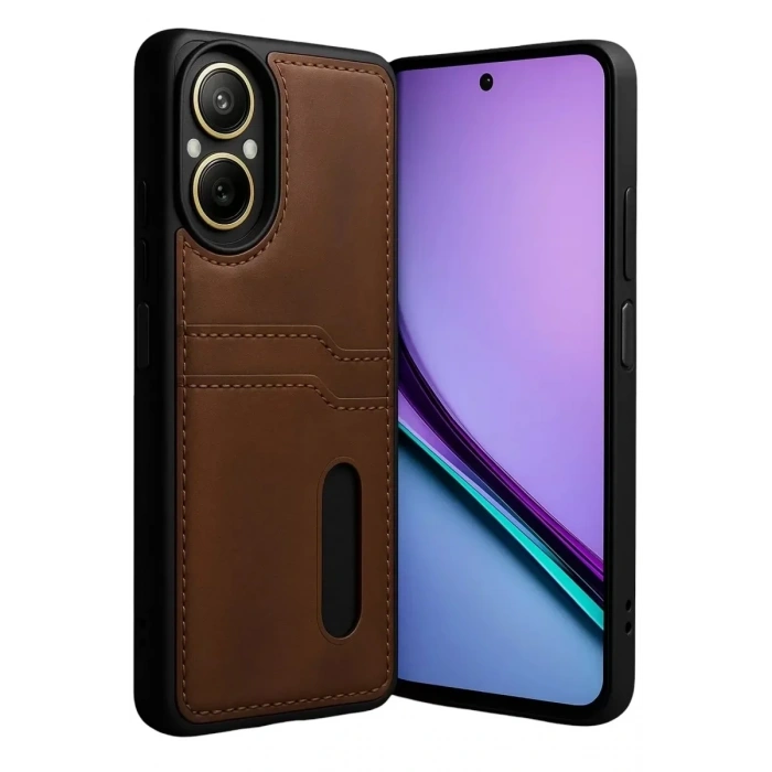 Mey İthalat®  Realme 12 Lite Kılıf Sara Kartvizitli Deri Kılıf - Taba
