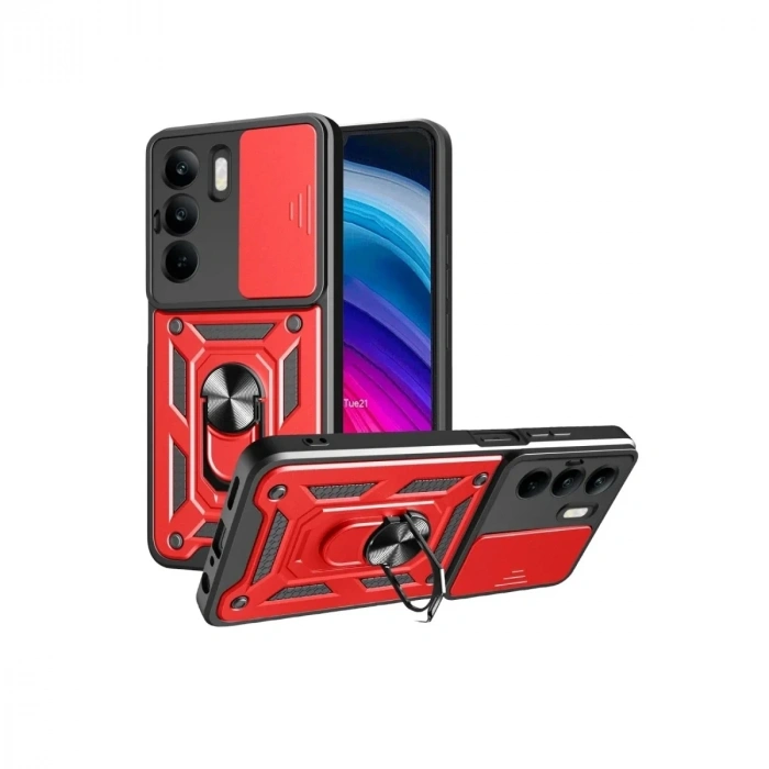 Mey İthalat®  Realme C75 4G Kılıf Pars Lens Yüzüklü Silikon - Kırmızı