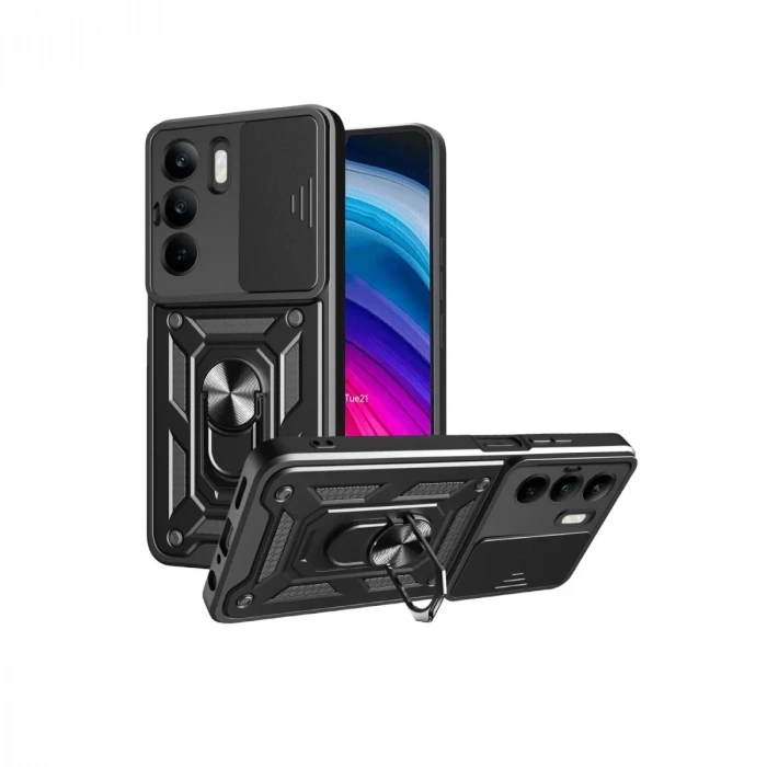 Mey İthalat®  Realme C75 4G Kılıf Pars Lens Yüzüklü Silikon - Siyah