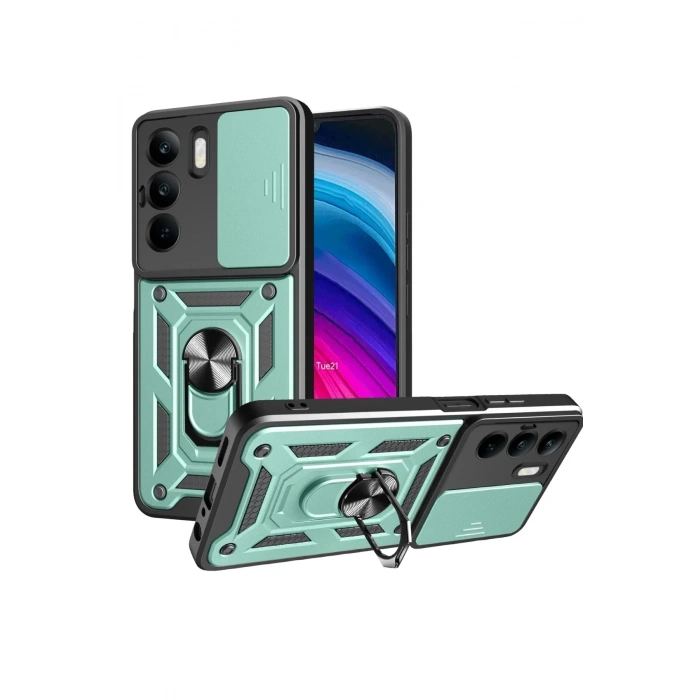 Mey İthalat®  Realme C75 4G Kılıf Pars Lens Yüzüklü Silikon - Yeşil