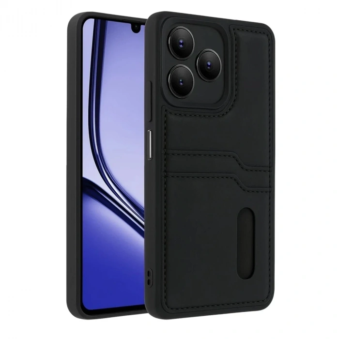 Mey İthalat®  Realme Note 50 4G Kılıf Sara Kartvizitli Deri Kılıf - Siyah
