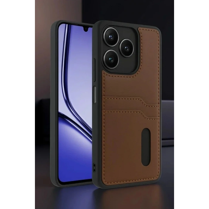 Mey İthalat®  Realme Note 50 4G Kılıf Sara Kartvizitli Deri Kılıf - Taba