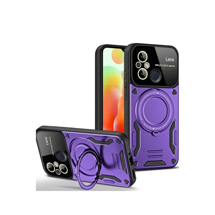 Mey İthalat®   Redmi 12C Kılıf Joy Lens Standlı Kapak - Mor