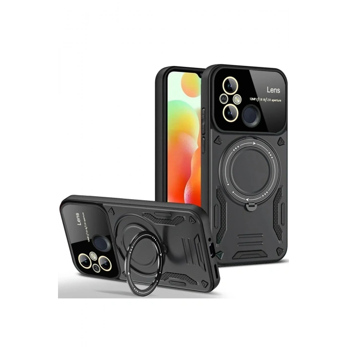 Mey İthalat®   Redmi 12C Kılıf Joy Lens Standlı Kapak - Siyah