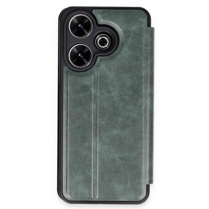 Mey İthalat®   Redmi 13 4G Kılıf Flip Cover - Koyu Yeşil