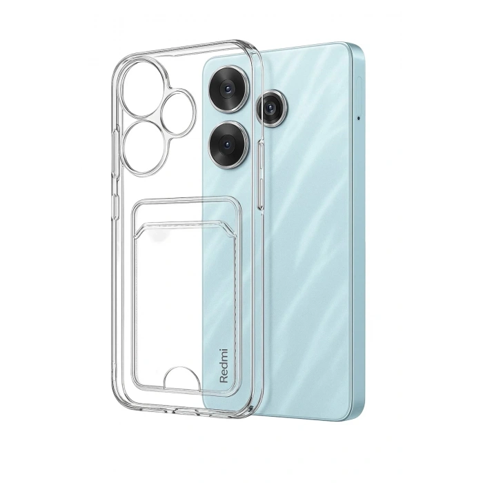 Mey İthalat®   Redmi 13 4G Kılıf Kart Şeffaf Silikon - Şeffaf