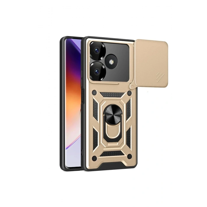 Mey İthalat®   Redmi 13 4G Kılıf Pars Lens Yüzüklü Silikon - Gold