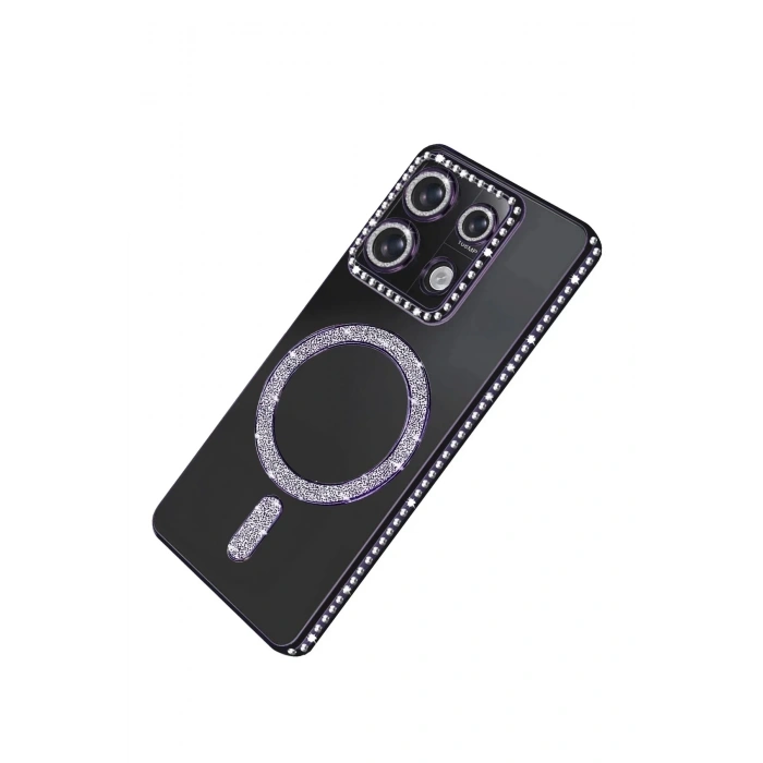 Mey İthalat®   Redmi 13C Joke Simli Magneticsafe Kılıf - Derin Mor