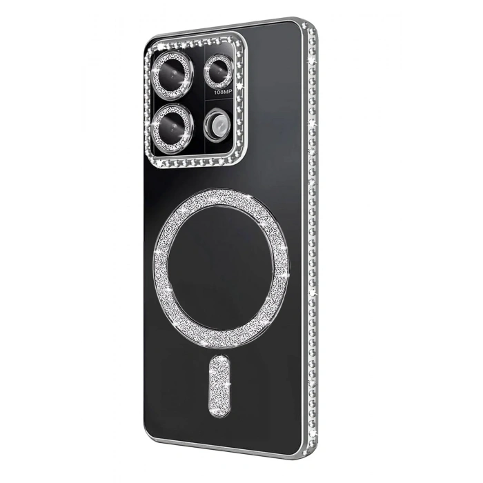 Mey İthalat®   Redmi 13C Joke Simli Magneticsafe Kılıf - Gümüş