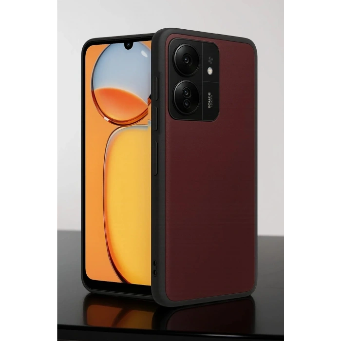 Mey İthalat®   Redmi 13C Kılıf Aras Deri Kapak - Bordo