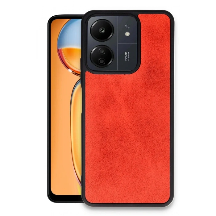 Mey İthalat®   Redmi 13C Kılıf Aras Deri Kapak - Kırmızı