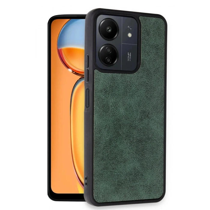 Mey İthalat®   Redmi 13C Kılıf Aras Deri Kapak - Koyu Yeşil