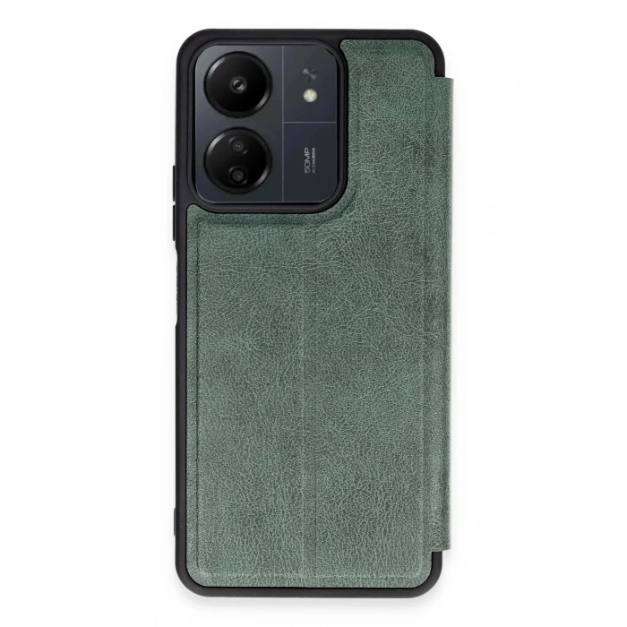 Mey İthalat®   Redmi 13C Kılıf Flip Cover - Koyu Yeşil