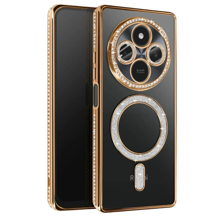 Mey İthalat®   Redmi 14C Joke Simli Magneticsafe Kılıf - Gold