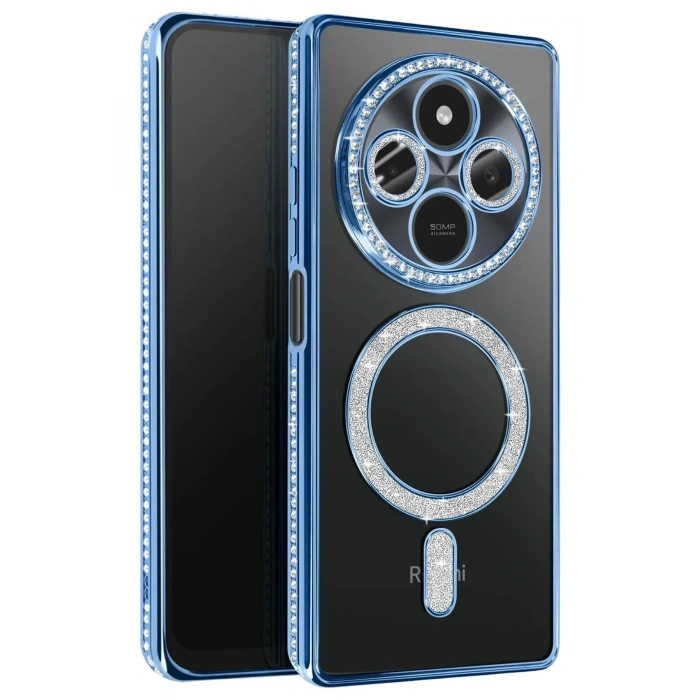 Mey İthalat®   Redmi 14C Joke Simli Magneticsafe Kılıf - Mavi