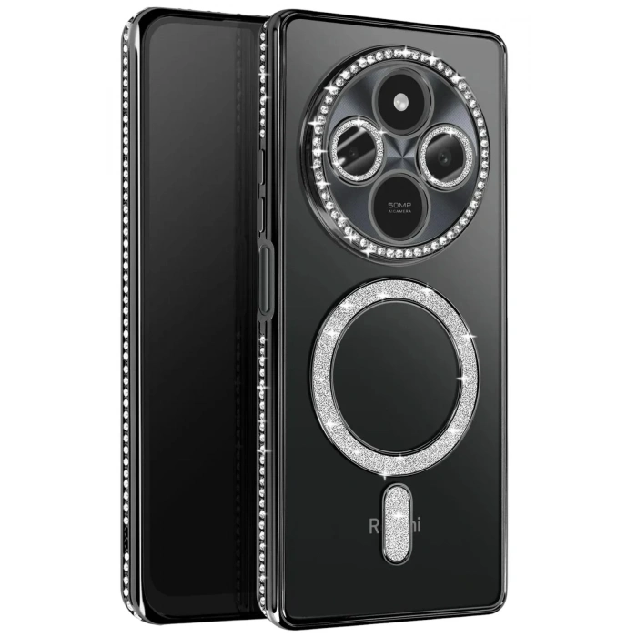 Mey İthalat®   Redmi 14C Joke Simli Magneticsafe Kılıf - Siyah