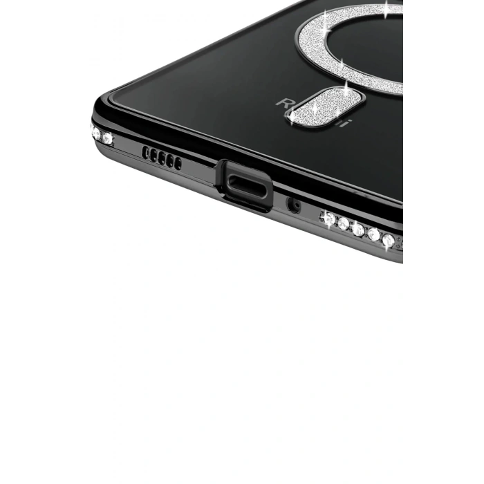 Mey İthalat®   Redmi 14C Joke Simli Magneticsafe Kılıf - Siyah